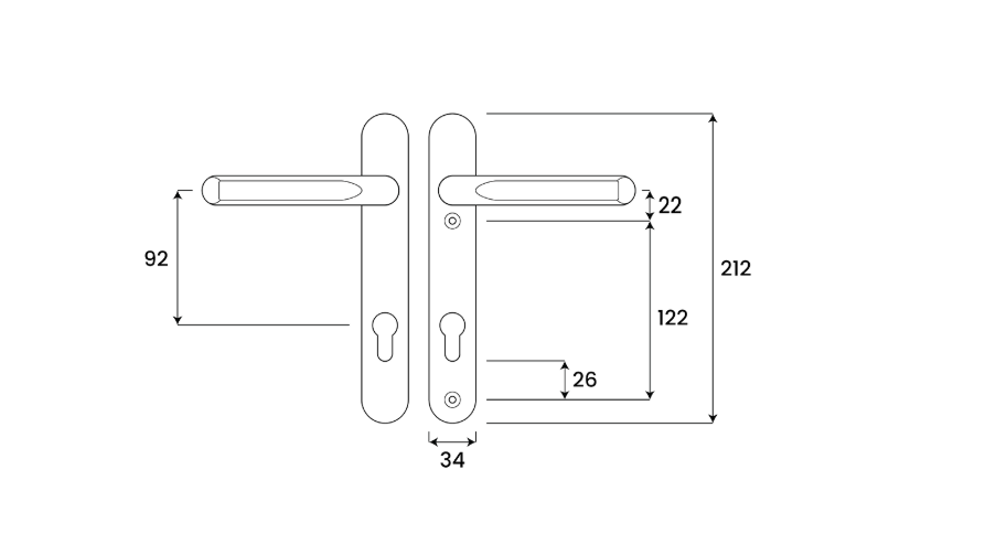 ASEC Evo Sprung Lever/Lever Multipoint Door Handles 92mm PZ 212mm Backplate 122mm Fixings