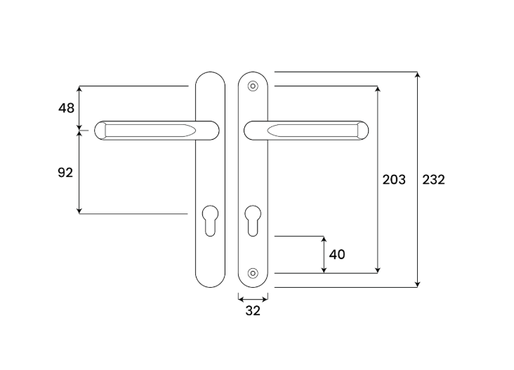 ASEC Evo Sprung Lever/Lever Multipoint Door Handles 92mm PZ 232mm Backplate 203mm Fixings