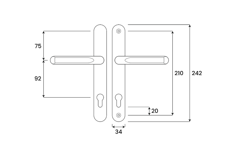 ASEC Evo Sprung Lever/Lever Multipoint Door Handles 92mm PZ 242mm Backplate 210mm Fixings