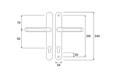 ASEC Evo Sprung Lever/Lever Multipoint Door Handles 92mm PZ 242mm Backplate 210mm Fixings