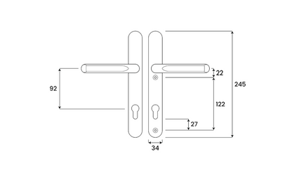 ASEC Evo Sprung Lever/Lever Multipoint Door Handles 92mm PZ 245mm Backplate 122mm Fixings