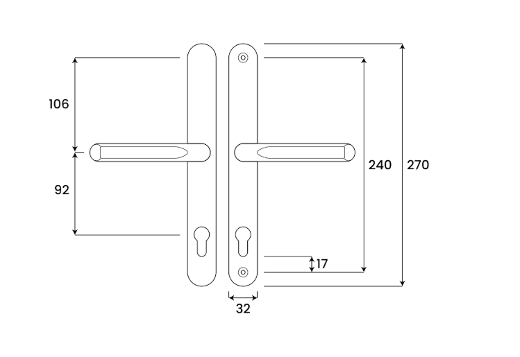 ASEC Evo Sprung Lever/Lever Multipoint Door Handles 92mm PZ 270mm Backplate 240mm Fixings