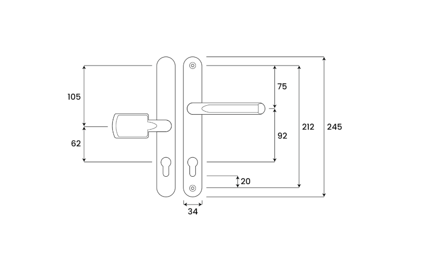 ASEC Evo Sprung Lever/Moveable Pad Multipoint Door Handles 92mm & 62mm PZ 245mm Backplate 212mm Fixings