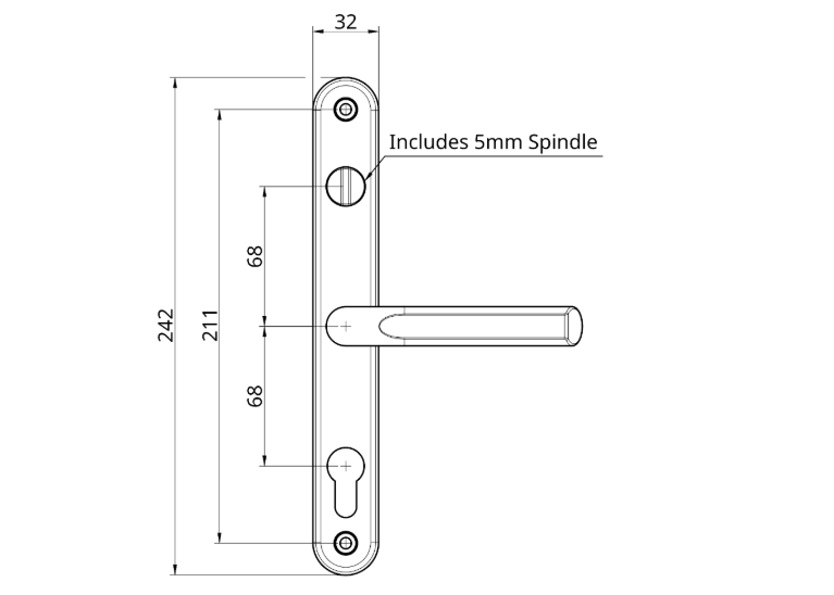 ASEC Sprung Lever/Lever Multipoint Door Handles 68mm PZ 211mm Fixings With Snib