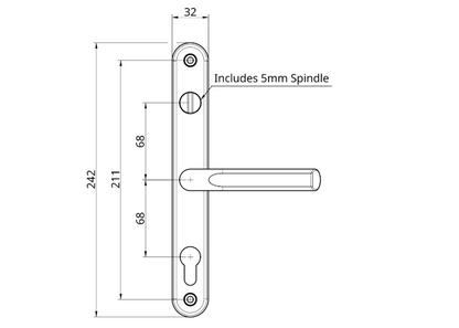 ASEC Sprung Lever/Lever Multipoint Door Handles 68mm PZ 211mm Fixings With Snib