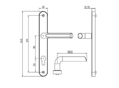 ASEC Sprung Lever/Lever Multipoint Door Handles 85mm PZ 242mm Backplate 211.5mm Fixings