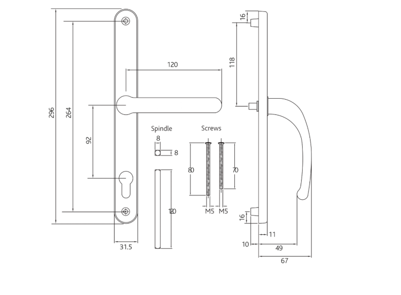 FAB & FIX Balmoral Sprung Lever/Lever Multipoint Door Handles 92mm PZ 264mm Fixings