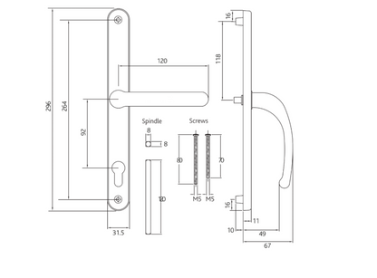FAB & FIX Balmoral Sprung Lever/Lever Multipoint Door Handles 92mm PZ 264mm Fixings