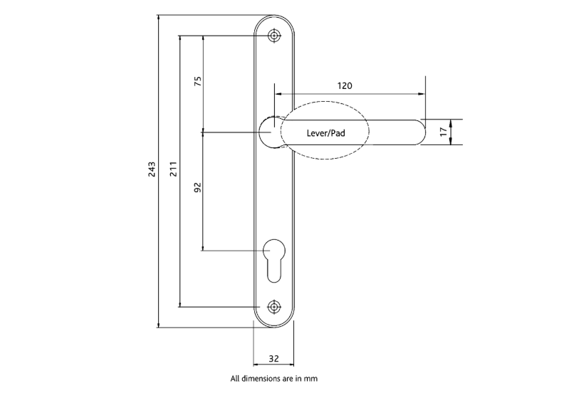 FAB & FIX Balmoral Sprung Lever/Moveable Pad Multipoint Door Handles 92mm PZ 211mm Fixings