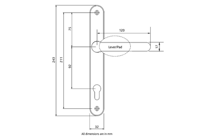 FAB & FIX Balmoral Sprung Lever/Moveable Pad Multipoint Door Handles 92mm PZ 211mm Fixings