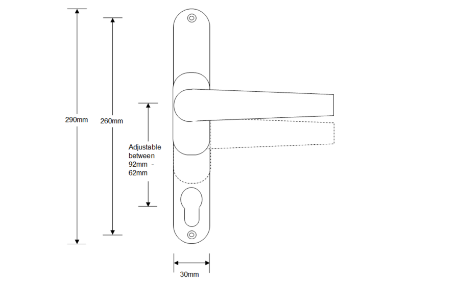 FLEXI Sprung Adjustable Lever/Lever Multipoint Door Handles 59mm to 96mm PZ 260mm Fixings
