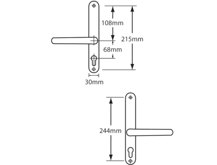 FULLEX Sprung Lever/Lever Multipoint Door Handles 68mm PZ 215mm Fixings No Snib