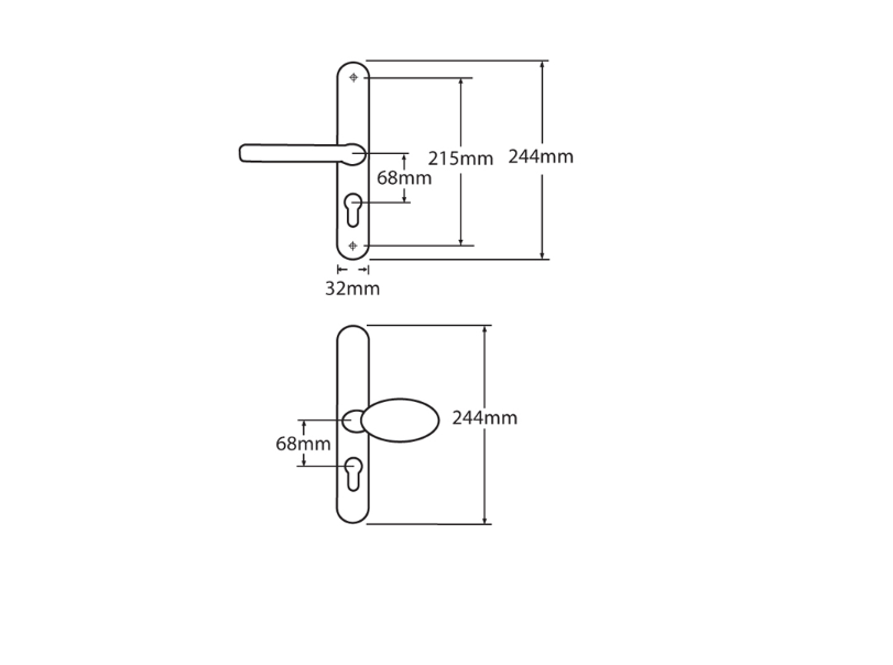 FULLEX Unsprung Lever/Moveable Pad Multipoint Door Handles 68mm PZ 215mm Fixings No Snib