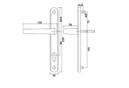 GREENTEQ Alpha Sprung Lever/Lever Multipoint Door Handles 92mm PZ 250mm Backplate 215mm Fixings
