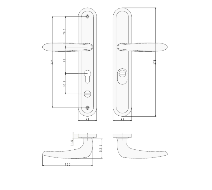 HOOPLY 201208 Sprung Lever/Lever Multipoint Door Handles 68mm PZ 235mm Fixings With Snib