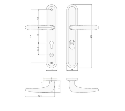 HOOPLY 201208 Sprung Lever/Lever Multipoint Door Handles 68mm PZ 235mm Fixings With Snib