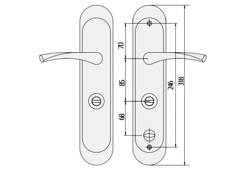 HOOPLY CEFIRO ZTB002 Sprung Lever/Lever Multipoint Door Handles 85mm PZ 246mm Fixings With Snib