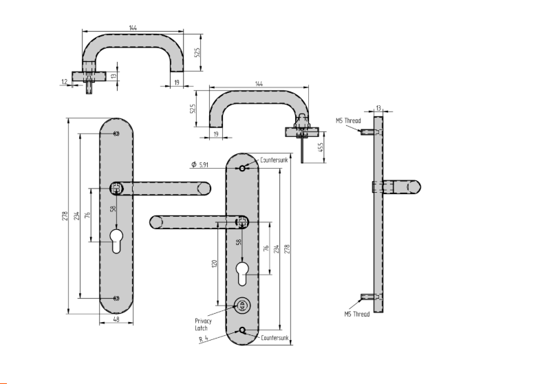 HOOPLY Container 918901 Sprung Lever/Lever Multipoint Door Handles 68mm PZ With Snib