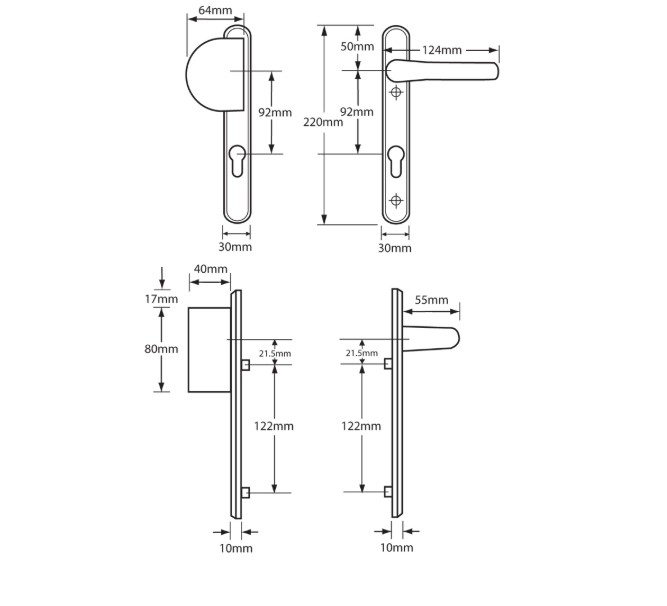 HOPPE Atlanta Unsprung Lever/Fixed Pad Multipoint Door Handles 92mm PZ 122mm Fixings
