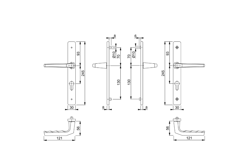 HOPPE Frankfurt Unsprung Lever/Lever Multipoint Door Handles 70mm PZ 200mm Fixings
