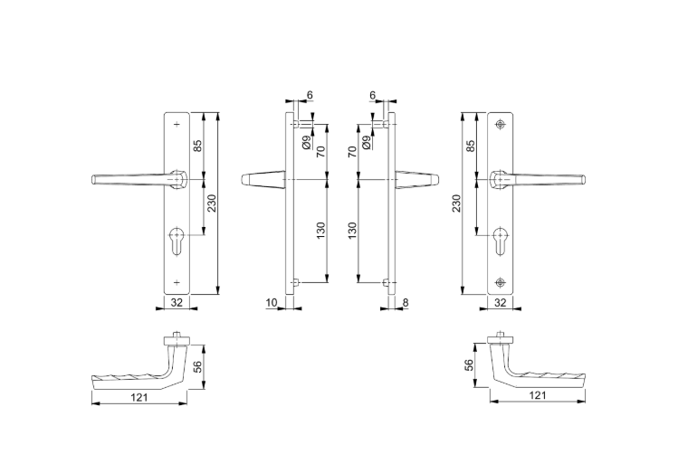 HOPPE Frankfurt Unsprung Lever/Lever Multipoint Door Handles 70mm PZ 200mm Fixings