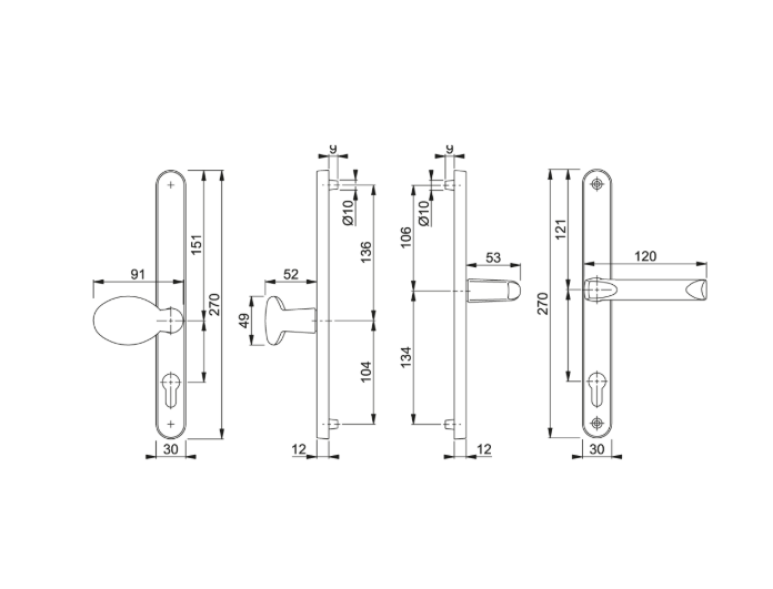 HOPPE London 76G/3831N/113 Unsprung Lever/Moveable Pad Multipoint Door Handles 92mm & 62mm PZ 240mm Fixings