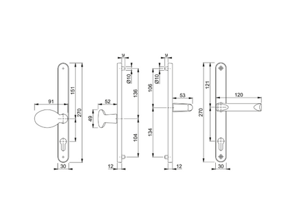 HOPPE London 76G/3831N/113 Unsprung Lever/Moveable Pad Multipoint Door Handles 92mm & 62mm PZ 240mm Fixings