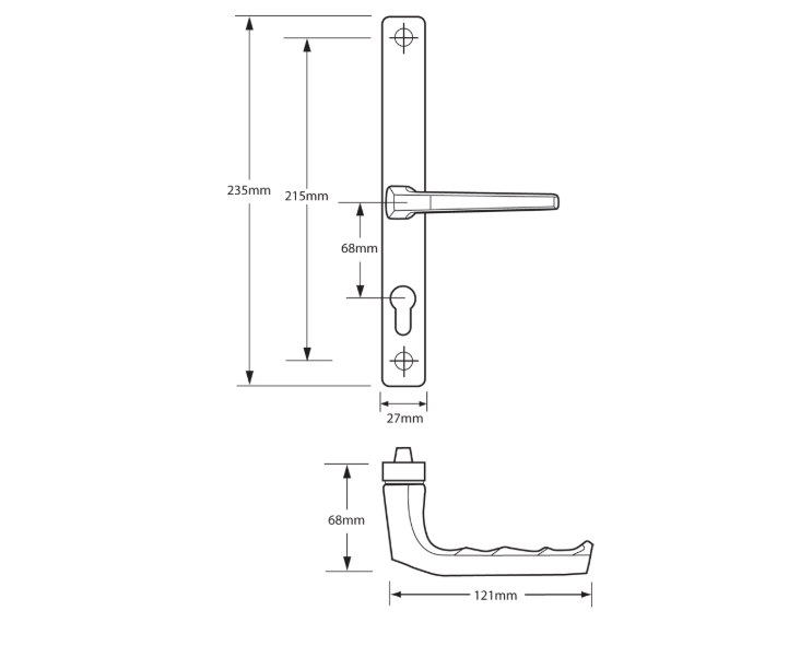 HOPPE Sprung Lever/Lever Multipoint Door Handles 68mm PZ 215mm Fixings