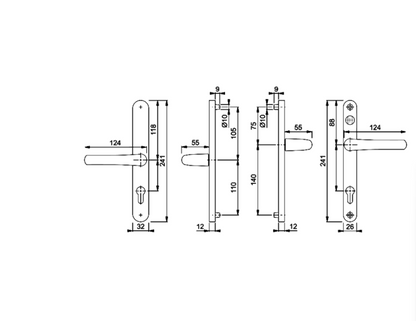 HOPPE Tokyo 1710RH/3633N/3623N Sprung Lever/Lever Multipoint Door Handles 92mm & 62mm PZ Narrow Backplate 215mm Fixings With Snib