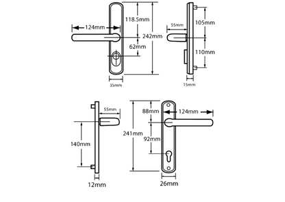 HOPPE Tokyo TS007 2 Star Sprung PAS24 Lever/Lever Multipoint Door Handles 92mm & 62mm PZ 215mm Fixings