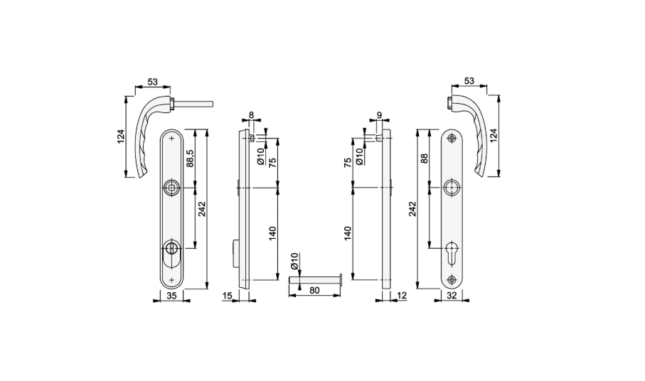 HOPPE Tokyo TS007 2 Star Sprung PAS24 Lever/Lever Multipoint Door Handles 92mm PZ 215mm Fixings To Suit 70mm Doors