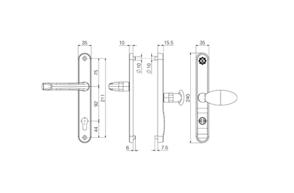 MILA Kite Secure TS007 2 Star Sprung PAS24 Lever/Moveable Pad Multipoint Door Handles 92mm & 62mm PZ 211mm Fixings