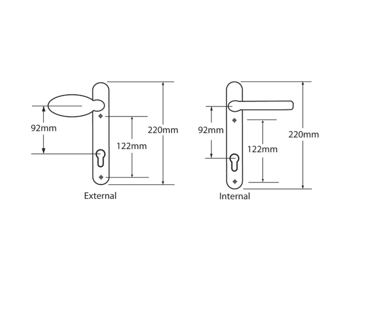 MILA Prolinea Sprung Lever/Moveable Pad Multipoint Door Handles 92mm PZ 220mm Backplate 122mm Fixings