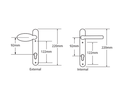 MILA Prolinea Sprung Lever/Moveable Pad Multipoint Door Handles 92mm PZ 220mm Backplate 122mm Fixings