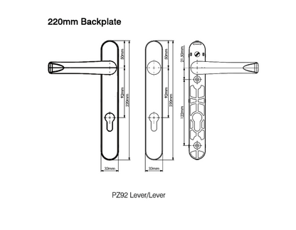 MILA Supa Unsprung Lever/Lever Multipoint Door Handles 92mm PZ 220mm Backplate 122mm Fixings