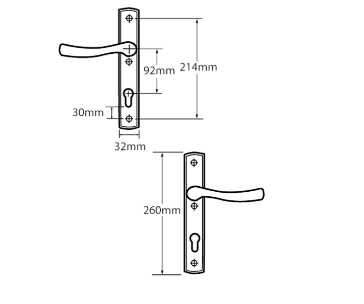 WINKHAUS Palladio XL Unsprung Lever/Lever Multipoint Door Handles 92mm PZ 214mm Fixings