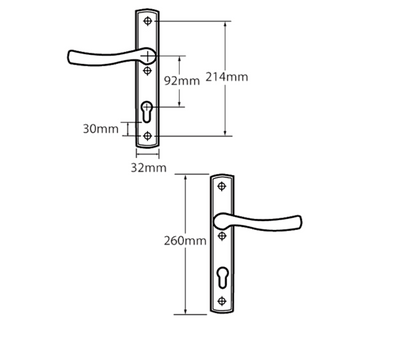 WINKHAUS Palladio XL Unsprung Lever/Lever Multipoint Door Handles 92mm PZ 214mm Fixings