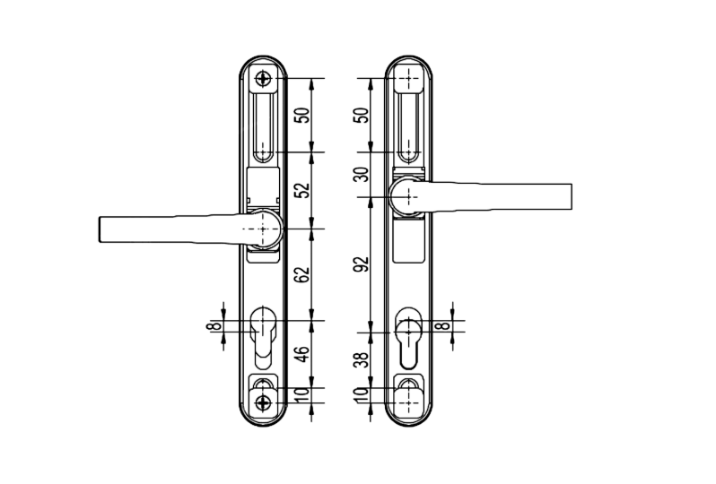 WINLOCK Universal Repair Handle Frame Set Sprung Adjustable Lever/Lever Multipoint Door Handles 62mm to 92mm PZ 160mm to 220mm Fixings