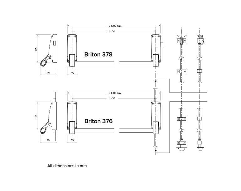 BRITON 377 Fire Rated Push Bar Double Rebated Door Panic Set
