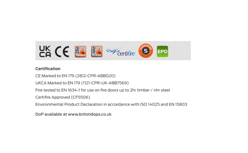 BRITON 372E Fire Rated Push Pad Vertical Bolt