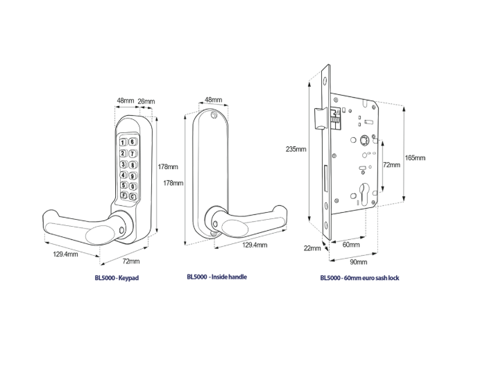 BORG LOCKS BL5003 FT Fire Rated Digital Lock With DIN Euro Profile 72mm Centres Sashlock
