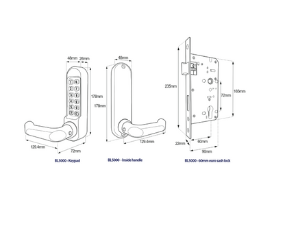 BORG LOCKS BL5003 FT Fire Rated Digital Lock With DIN Euro Profile 72mm Centres Sashlock
