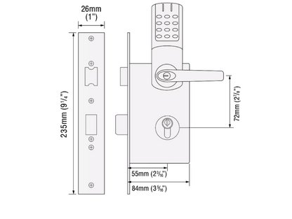 CODELOCKS CL5020 Battery Operated Digital Lock With Mortice Sash lock