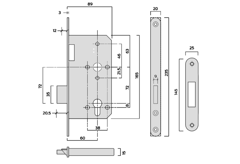 ASEC DIN Standard Fire Rated Mortice Euro Deadcase