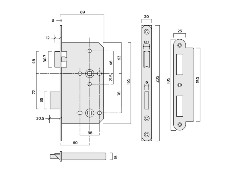 ASEC DIN Standard Fire Rated Mortice Bathroom Lock