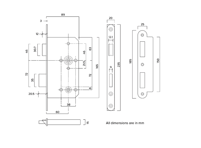 Briton 5430 DIN Standard Fire Rated Mortice Bathroom Lock