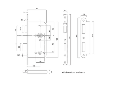 Briton 5430 DIN Standard Fire Rated Mortice Bathroom Lock