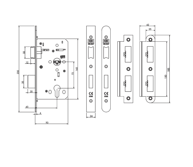 UNION 60mm HD72 DIN Standard Mortice Escape Sash Lock