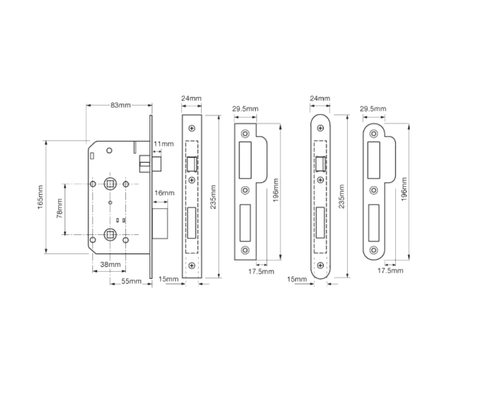 UNION J2C27 DIN Standard Mortice Bathroom Lock