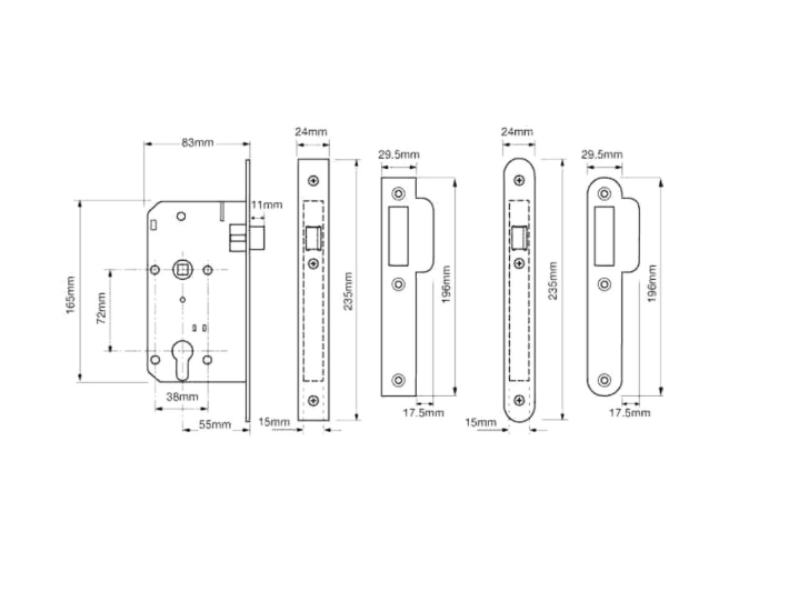 UNION JL2C24 DIN Standard Euro Nightlatch Case
